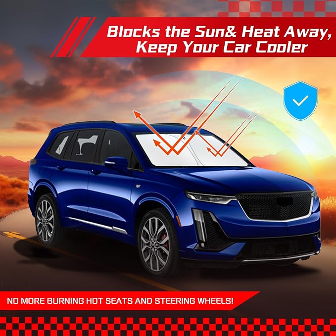 ARISMOTOR Windshield Sun Shade for Cadillac XT6 2020-2025 | Custom Fit, Foldable, Front Window Sunshade Sun Visor Protector, Block UV Rays, Keep Car Cooler - Image 7