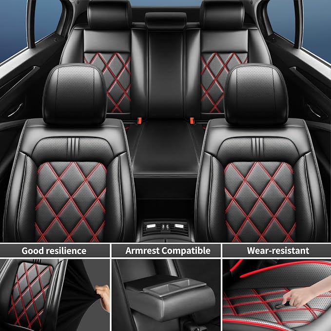K5 Car Seat Covers Custom Fit for Kia K5 2021-2025 2026, Full Coverage Leather Waterproof Breathable Seat Covers, Automotive Seat Protectors, Airbag Compatible(2 Front Seats, Red & Black) - Image 4