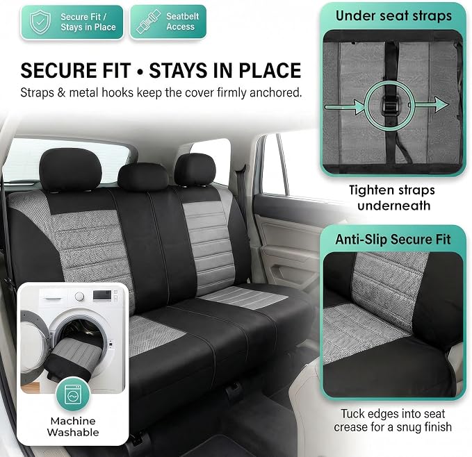 FH Group Car Seat Cover for Back Seat Premium 3D Air Mesh Gray Seat Cover Universal Fit Rear Seat Cover Split Bench Car Seat Protector for Dogs and Kids, Car Interior Accessories for SUV Sedan Van - Image 4