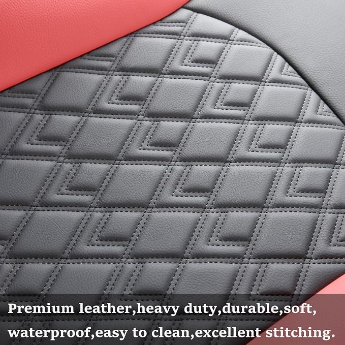 JOJOBAY Chevy Silverado Seat Covers,Leather Seat Covers for GMC Sierra,Custom Fit 2007-2026 1500 2500HD 3500HD Crew Double Extended Regular Cab,LT LZT RST Trail Boss(Full Set,Black Red) - Image 6