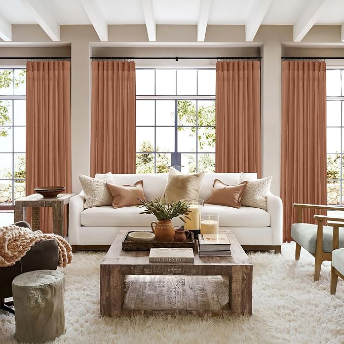 RYB HOME Linen Sheer Curtains 2 Panels for Living Room, Semi Transparent Privacy Drapes with Rod Pocket Farmhouse Style Window Treatments for Bedroom, Brunt Orange, 52" W x 90" L - Image 7