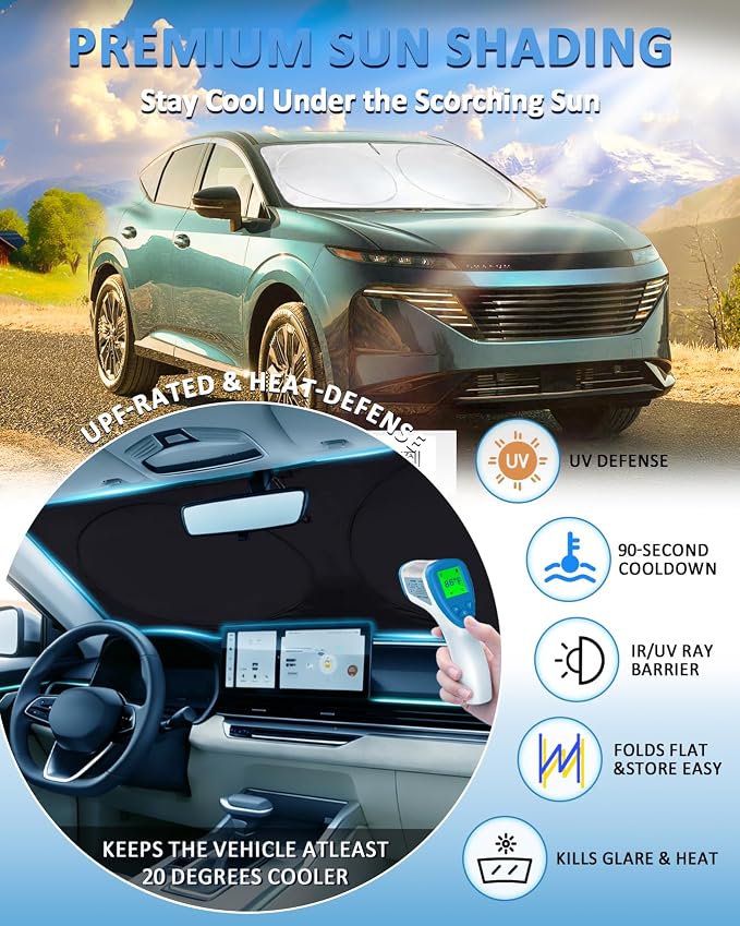 Windshield Sun Shade for Nissan Murano 2015-2024 Sunshade Shield | Custom Fit Murano Accessories Car Front Window Sun Visor Sun Protection Foldable Blocks UV Rays - Image 2