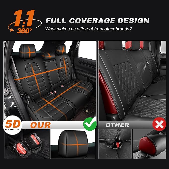 Seat Covers Custom Fit for Honda CRV 2017 2018 2019 2020 2021 2022 | CR-V Faux Leather Car Seat Cover Full Set Front & Rear Car Seat Protector(Black,5 Seats) - Image 6