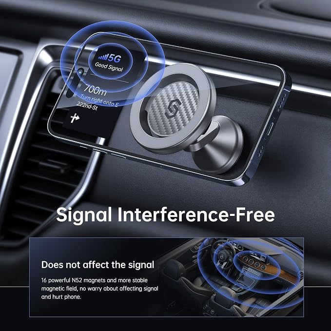 SYNCWIRE MagSafe Car Mount, Adjustable Magnetic Phone Holder, Carbon Fiber | 360° Rotating Strong Magnet Phone Mount with 3M VHB Adhesive, Compatible with iPhone 17/16/15/14/13/12 & MagSafe Cases - Image 4