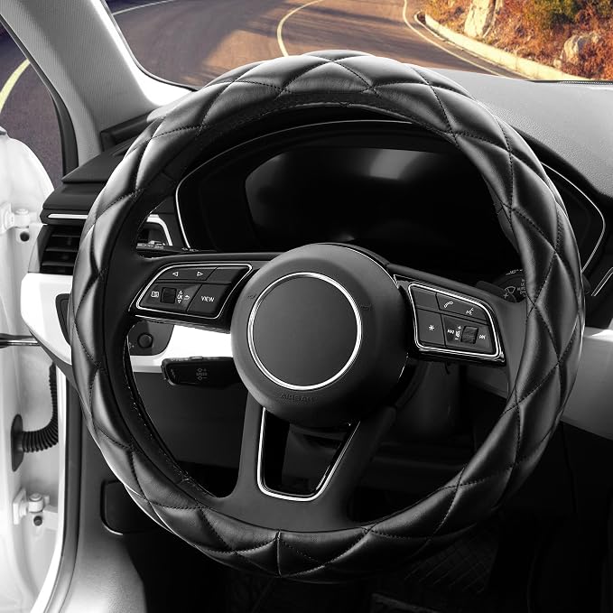 YHONGJT Soft Microfiber Leather Steering Wheel Cover, Universal 15 Inch for Women Girls, Fit Vehicles, Sedans, SUVs, Vans, Trucks - Black - Image 3