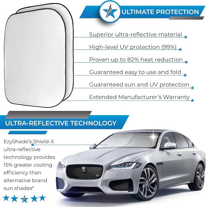 EzyShade Car Windshield Sun Shade. See Vehicle Size-Chart. Medium (M) Size | Foldable 2-Piece Sunshade with Shield-X Reflective Technology. Sun Visor for SUV, Truck, Car Front Windshield. See Size Chart - Image 2