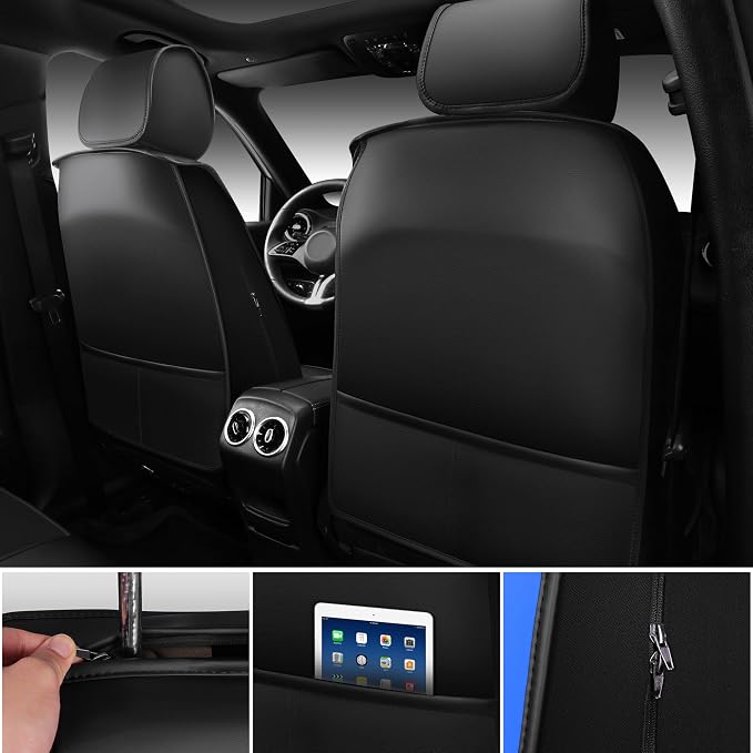 CAR PASS Nappa Leather Car Seat Covers Full Set, Luxury Seat Protector for Cars, Waterproof Anti-Slip Seat Cushion Armrest Compatible Airbag Universal for Sedan SUV Pick-up Truck Auto, Black Blue - Image 3
