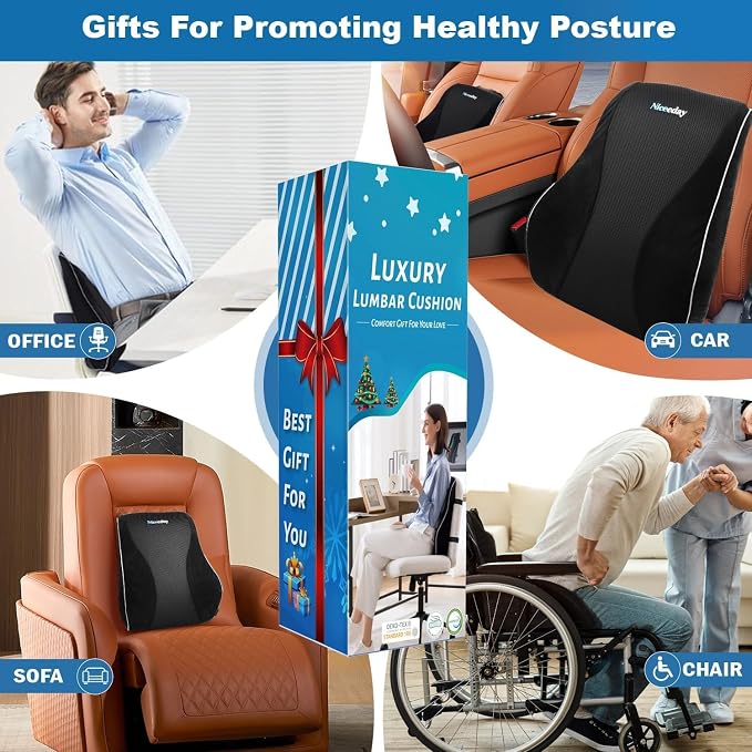 Lumbar Support Pillow for Office Chair Car, Gaming Chair Lower Back Pain Relief Memory Foam Cushion with Greeting Card,3D Mesh Cover Ergonomic Back Rest, Birthday Gift for Dad,Stocking Stuffers - Image 7