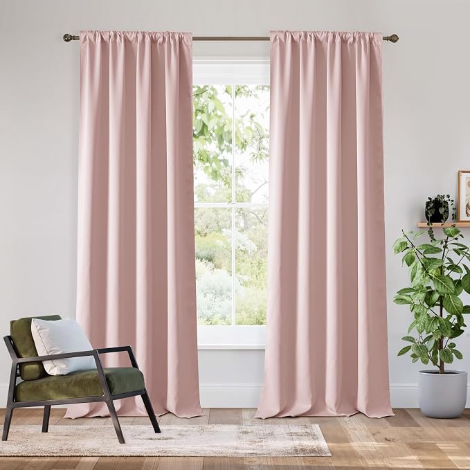 RYB HOME Bedroom Blackout Curtains 84 inches Long, 100% Blackout | Thermal Insulated, Noise Reducing, Curtains for Living Room Nursury, For Sleep, W42 x L84, Biscotti Beige by RYBHOME