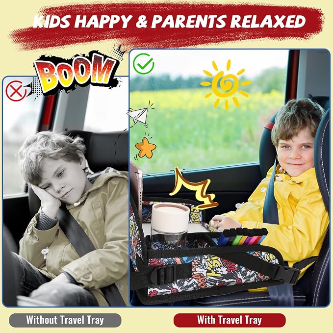 Kids Travel Tray for Airplane - Toddler Car Seat Table Tray, Road Trip Essentials for Boys & Girls, Carseat Lap Desk for Kids Road Trip Activities, Graffiti - Image 2
