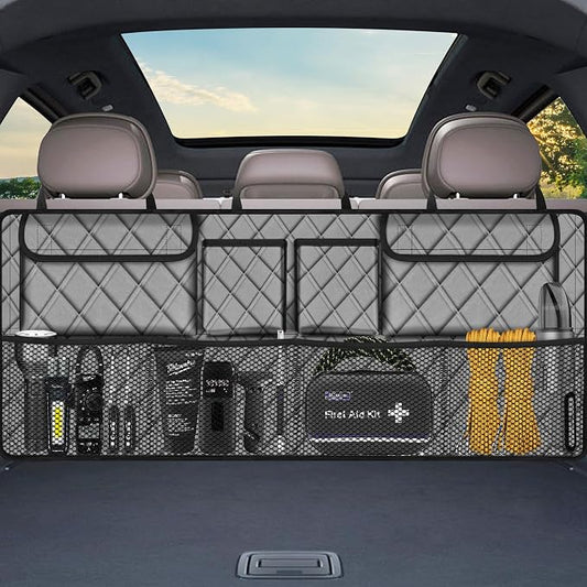 Femuar Car Trunk Organizer, Large Capacity Backseat Trunk Organizer (42"*18"), Collapsible Car Storage Bag with 8 Pockets, SUV/MPV/Truck - Grey by GuangzhouTailinTechnologyCo