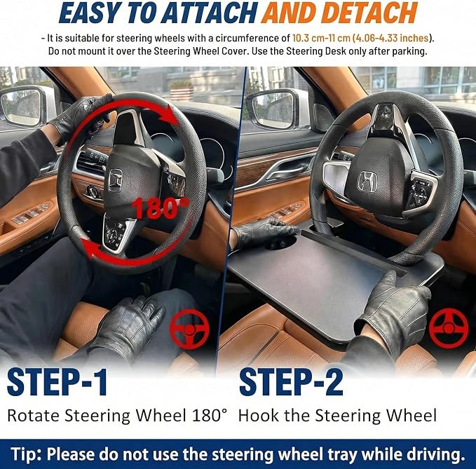 Steering Wheel Tray Car Desk Laptop Food Vehicle Travel | steering wheel car tray desk, multipurpose laptop and food table, fits most steering wheels, portable vehicle accessory - Image 6