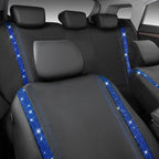 CAR PASS Bling Diamond Car Seat Covers Full Set, Shining Rhinestone Waterproof Faux Leather, Rear with Zipper, Universal Fit Automotive Glitter Crystal Sparkle Strips for Cute Women Girl, Blue - Image 9