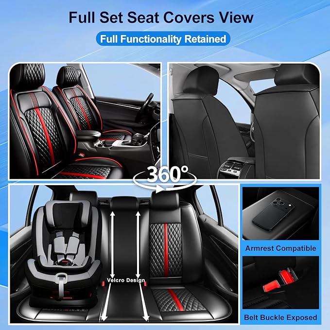 Fit Venue Seat Covers Custom Fit for Hyundai Venue 2020-2026, Front Pair | Premium Leather Full Coverage Protectors, Waterproof, Breathable, Scratch Resistant, Easy Wipe, Airbag Compatible, RedTrim - Image 2