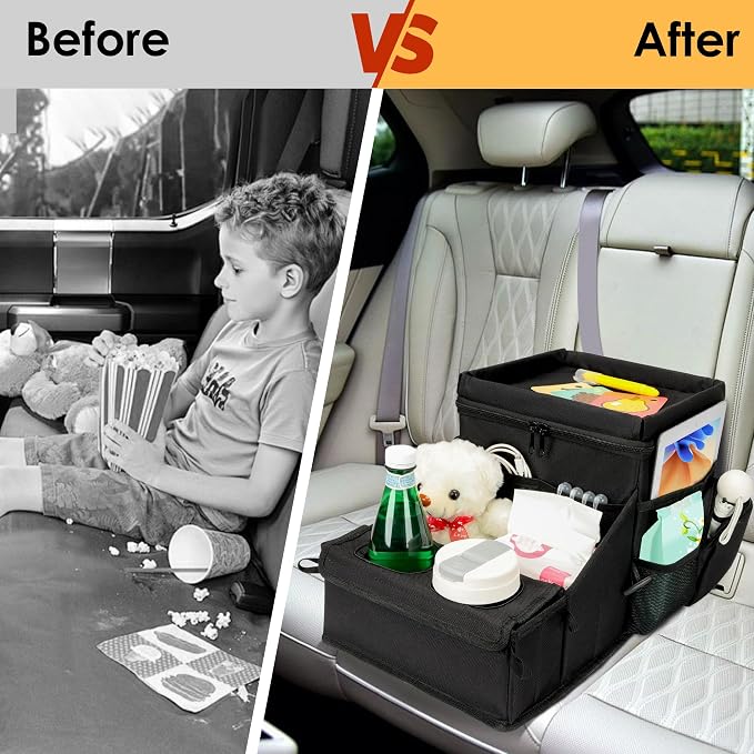 Car organizer for kids ，Backseat Organizer for Kids and Passenger Seat Organizer for Adults ，Car Seat Cooler and Warmer with Cup Holders and Convertible Tray Lid(Black) - Image 6