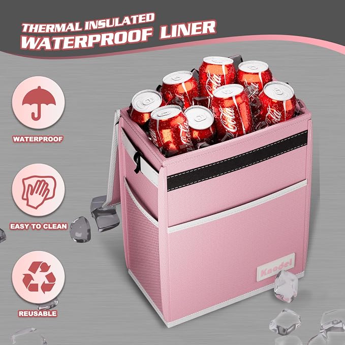 K KNODEL Car Trash Can with Lid, Car Garbage, Bin and Bag (Pink, Large) | Waterproof Car Garbage Can with Liner, Hanging Trash Bag for Car, Suv, Van, Truck - Image 4