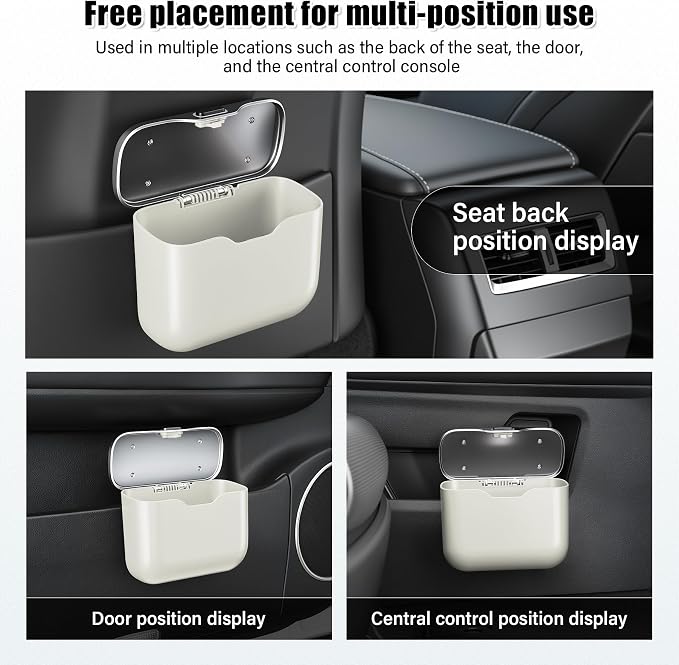 UYYE Car Trash Can, Car Garbage Bin with Lid & Handle - Leak-Proof Mini Trash Can for Car, Truck, SUV - Essential Car Accessories for Organization (White) - Image 4