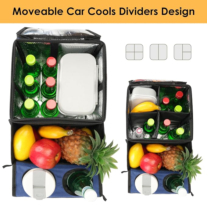 Backseat Organizer for Kids & Adults – Car Seat Cooler Warmer with 2-in-1 Writing Tray, Cup Holders & 11 Storage Compartments | Road Trip Car Organizer for Front & Back Seat (Black) (Navy Blue) - Image 8