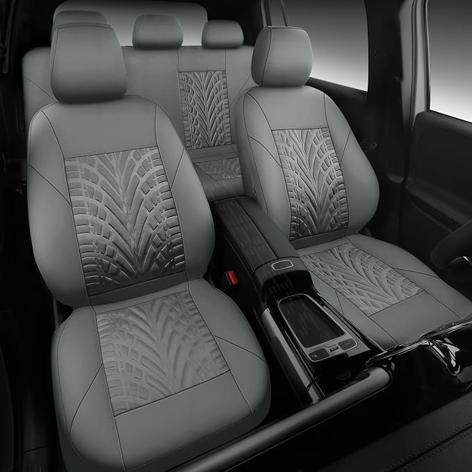 CAR PASS Neoprene Waterproof Seat Covers Full Sets, Wetsuit Car Seat Covers 5 Seats Universal Fit for Vans, Truck, SUV, 3D Tyre Embossed Seat Covers Anti Slip with Armrests, Aibag Compatible(All Gray) - Image 7
