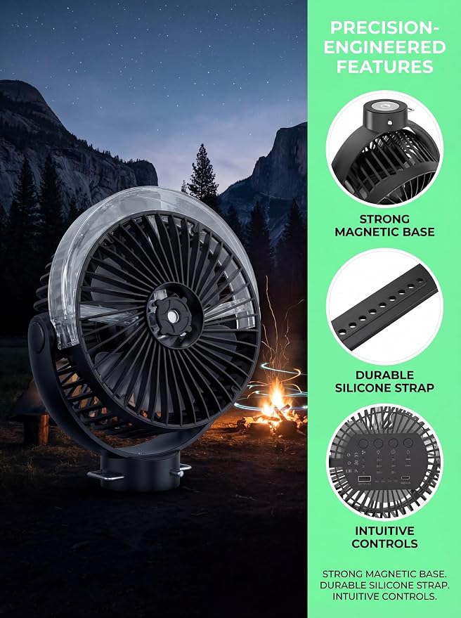 2-Pack Magnetic Golf Cart Misting Fan with Heavy-Duty Strap, 12000mAH Battery Operated Portable Fan with 4 Speeds, LED, Timer, Suitable for EZGO Club Car Yamaha, Golf Cart & Camping Accessories 2026 - Image 7