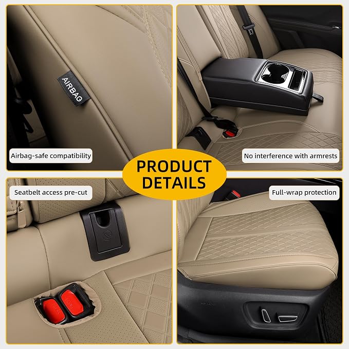 Custom Fit Camry Seat Covers for 2025 2026 Toyota Camry XLE XSE - Beige | Waterproof Faux Leather Full Coverage, Car Seat Protectors Full Set with Armrest Covers, Airbag Compatible - Image 7