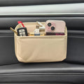 Car Seat Side Pocket Organizer for Car Doors and Consoles, Beige | Reusable Adhesive Car Storage Bag, Holds phones keys wallet sunglass etc, Suitable for all vehicles, PU Leather by ZQLYCSK