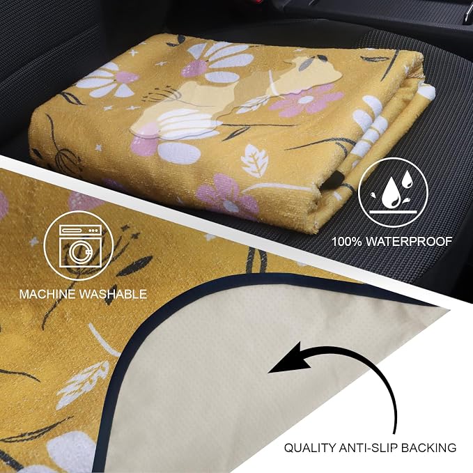 Sweat Towel Car Seat Cover Protector Front Seats for Gym Workout, Running, Swimming, Beach and Hiking, Waterproof Universal Seat Cover for Car, Trucks, Van & SUV (1, Chamomile, Rear Seat) - Image 3