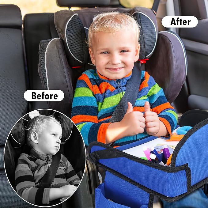 Kids Travel Tray, Toddler Road Trip Essentials With Drawing Kit | Road Trip Essentials Accessories Lap Tray with iPad Holder Stand & Dry Erase Board as Travel Gifts for Kid,2PC - Image 2