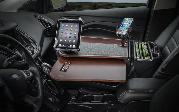 AutoExec AE-GMCD-PM-TAB-21M GripMaster Car Desk for Your Vehicle Workstation and Mobile Office, Mahogany with Phone Mount and Tablet Mount - Image 2