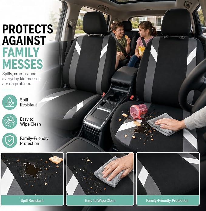 FH Group Front Set Cloth Car Seat Covers for Low Back Seats with Removable Headrest, Universal Fit, Airbag Compatible Seat Cover for SUV, Sedan, Van, Gray - Image 6