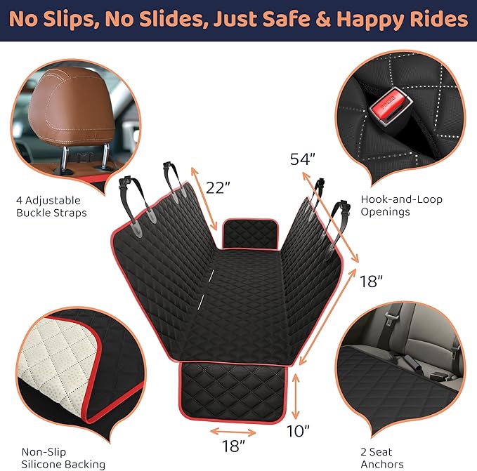 Dog Car Seat Cover for Back Seat, Waterproof Hammock for Car, SUV & Truck, Non-Slip Backseat Cover for Dogs, Heavy-Duty Dog Hammock Style Seat Protector Pets, Easy to Install & Clean - Image 4