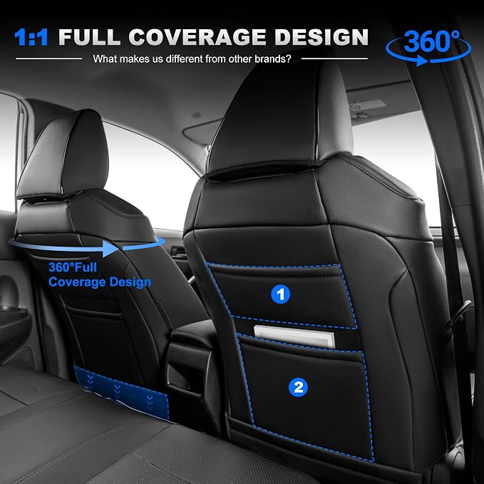 Custom Fit Seat Covers for Toyota Corolla Cross 2022-2026 Full Set | Black Seat Covers, Premium Faux Leather, 5-Piece Set Includes Armrest, Seat Belt, Steering Wheel & Headrest Covers - Image 5