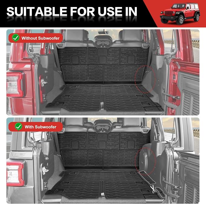 Cargo Liner with Seat Back Cover Fit for 2018-2025 Jeep Wrangler JL Unlimited 4 Door 4X4, Cargo Mat TPE Seat Back Protector for 2024 Jeep Wrangler JL/JLU Accessories(Cargo Mat+ Backrest Mats) - Image 3