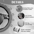 CAR PASS Bling Diamond Leather Steering Wheel Cover, with Bling Sparkly Crystal Glitter Rhinestones Universal Fit 14" 1/2-15" Car Wheel Protector for Women Girl Fit Suvs,Vans,Sedans,Cars,Trucks, Gray - Image 5