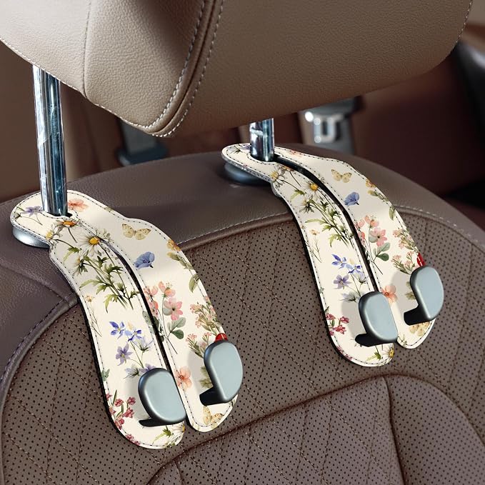 CoBak Purse Hook for Car - Universal Premium Stitched Leather and Aluminum-Magnesium Alloy Double Car Seat Back Storage Hook for Purses, Handbags, Bags (2 Pack),Antique Floralia by PopulartabletcasebrandWegivepeoplethebestdesignofprotectingvariouselectronicdevices