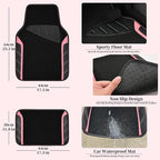 CAR PASS Microfiber Steering Wheel Cover and Waterproof Car Floor Mats,Leather Universal Car Combo Fit for 95% Truck,SUV,Cars,14.5-15inch Sporty Anti-Slip Safety Comfortable Design(Black and Pink) - Image 4