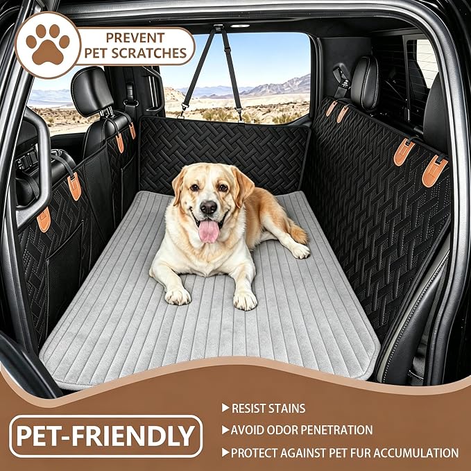 Dog Car Back Seat Bed Waterproof Non Slip Washable Pet Cover | Ultra-soft plush flannel pad soothes pet joint discomfort Vacuum compressed, heavy duty tear-resistant fabric(Light Grey) - Image 3