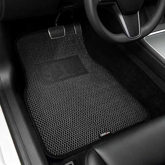 Universal Car Floor Mats, 3D Mesh Fabric All Weather Waterproof Car Floor Liners,With Anti-Slip Granule Backing&Driver Heel Pad,Efficient Dust&Dirt Resistant for Sedan,SUV,Truck,Van,Set of 4pcs by OEMATS