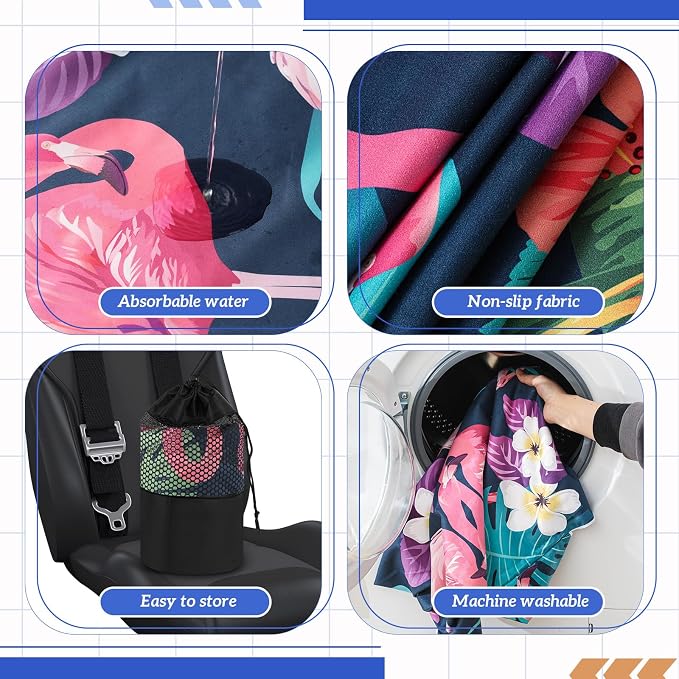 1 Pack Car Seat Towel Cover with Storage Bag, Flamingos Style | 63 x 32 in Car Towel Seat Cover Non Slip Waterproof, Gym Workout Swimming Running, Machine Washable Sweat Absorbent Protector - Image 3