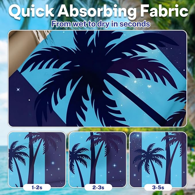 2 Pack Car Seat Towel Covers for Gym, Front Seats, Night Palm Tree | Tree Sweat Protector for Front Seats Premium Thickened with Elastic Strap Breathable & Quick Dry Machine Washable Running - Image 3