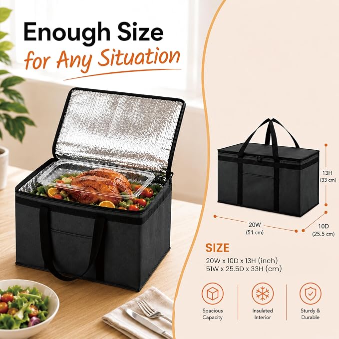 NZ home Insulated Food Bag, Portable Cooler Tote (2XL, Green, 1 Pack) | Large thermal bag, For cold & hot food, Soft sided cooler, Heavy duty carrier, Grocery shopping, Food delivery, Catering bag - Image 5