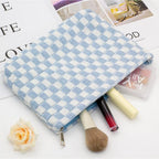 PAZIMIIK Checkered Makeup Bag for Purse, Small Flat Cosmetic Pouch,Blue | Cute Zipper Makeup Organizer for Women, Travel Essentials, Toiletries, Makeup Brushes, Beauty Accessories&Bridesmaid Gifts - Image 3