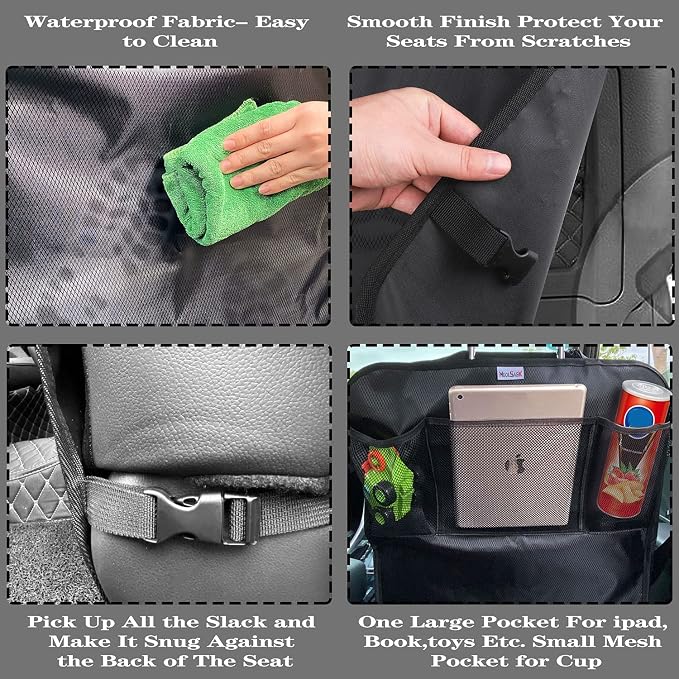 Meolsaek Kick Mats Back Seat Protector, Waterproof Oxford Seat Back Protector, Car Seat Back Protector for Kids, Back of Seat Protector for Kids Feet Car Seat (Black B -2pc) - Image 6