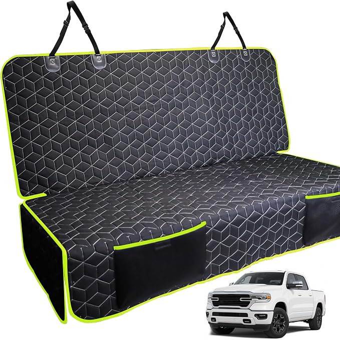 Dog Car Seat Covers for Ford f150/Ram1500/Nissan Frontier/Toyota Tacoma/GMC Canyon/Silverado, Waterproof Pet Back Seat Cover for Trucks, Scratchproof Nonslip Durable Rear Seat Cover for Dogs(Green) by Meginc