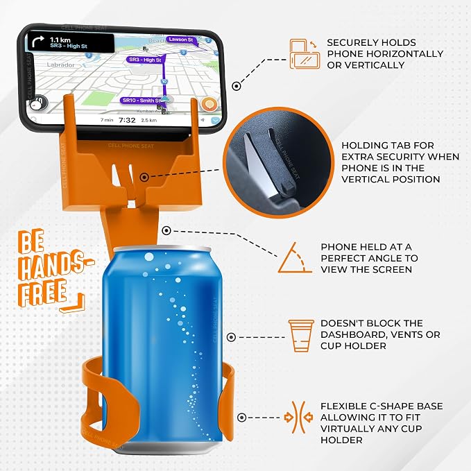 Cup Holder Phone Holder Mount for Car - Universal Adjustable Expander Cradle Hands-Free Driving - Compatible with All Smartphones iPhone Samsung Google Android Orange - Image 5
