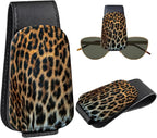 Leather Magnetic Sunglass Holder for Car Sun Visor, Cute Eyeglass Ticket Card Hanger Clip, Universal Auto Interior Accessories for SUV Pickup Truck, Classic Leopard by Unknown