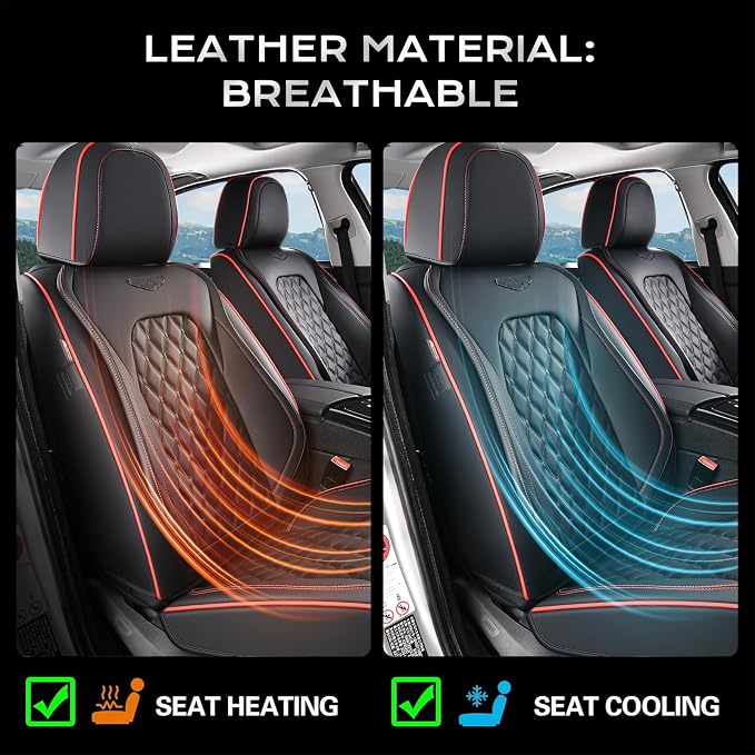 Coverado Front Seat Covers, Wear-Resistant Stain-Proof Cushions, Universal Fit for Most Vehicles, Waterproof Car Seat Protectors, Automotive Seat Covers-Red & Black Line Design - Image 3