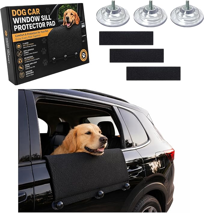 Dog Car Window Sill Protector Pad, Secure Fit Chin Rest for Dogs | 4-layer cushioned dog window pad helps absorb bumps, stays secure on highway rides, and doubles as a small-dog car mat by Safeeze-WarmYourWinter