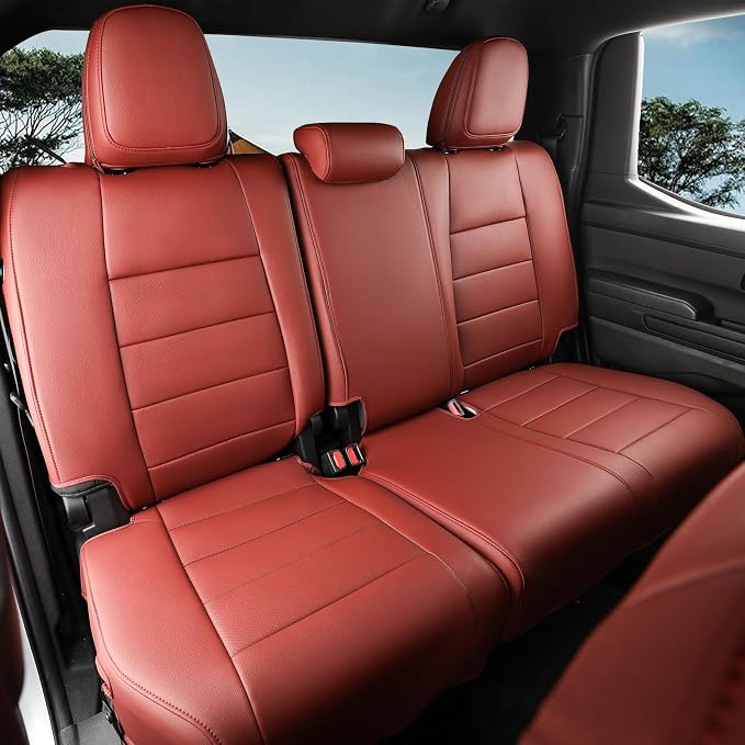 Tacoma Hybrid Seat Covers Full Set for 2024-2026 Toyota Tacoma TRD Sport,TRD Off-Road,Limited,Trailhunter Pickup,Fully Covered,Waterproof Leather Car Seat Protector (Wine Red) - Image 5
