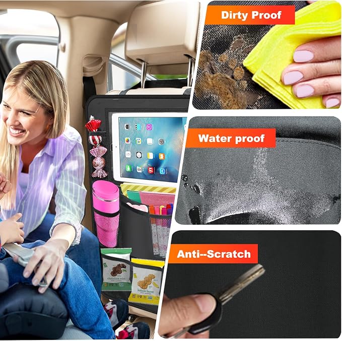 Car Backseat Organizer ，2 Pack Car Organizer Back Seat with 11" Tablet Holder, 10 Storage Pockets Seat Back Protectors Kick Mats for Kids Toddlers, Travel Accessories (Black) - Image 3